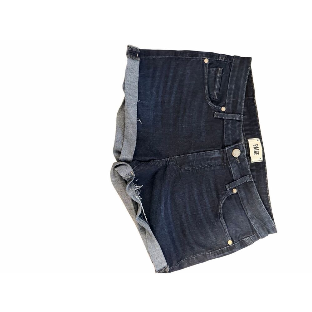 Paige Women's Jimmy Jimmy Cuffed Denim Shorts Dark Wash Soft Stretch Fit Size 27